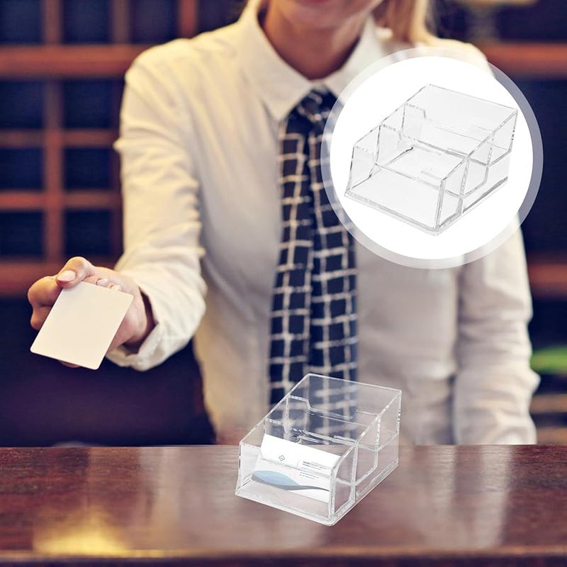 Mobestech Acrylic Business Card Holder Stand Desktop Organizer with 3 Compartments for Office Desk Display - Image 4